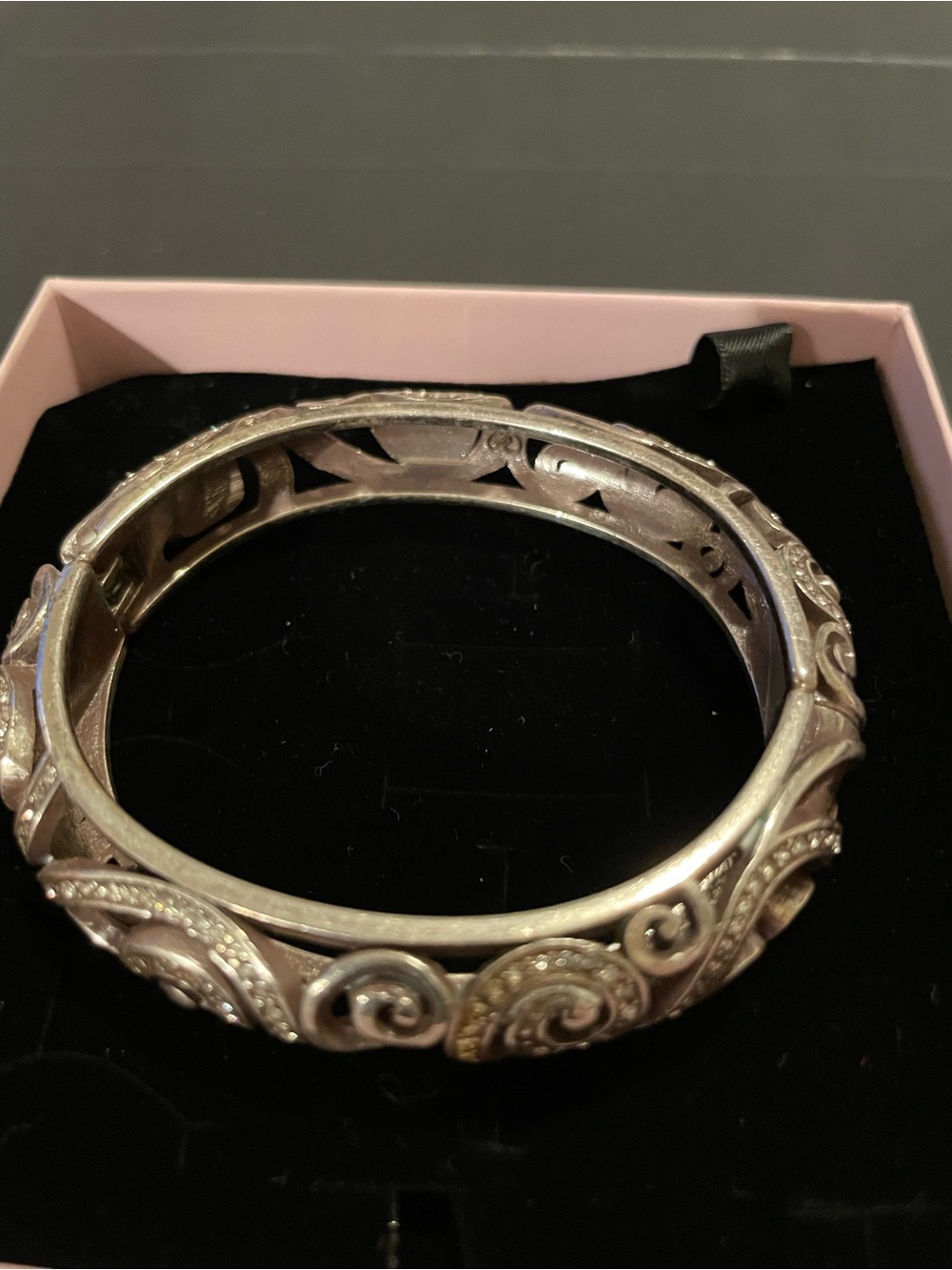 Brighton Silver Filigree Scroll Hinged Bangle Bracelet